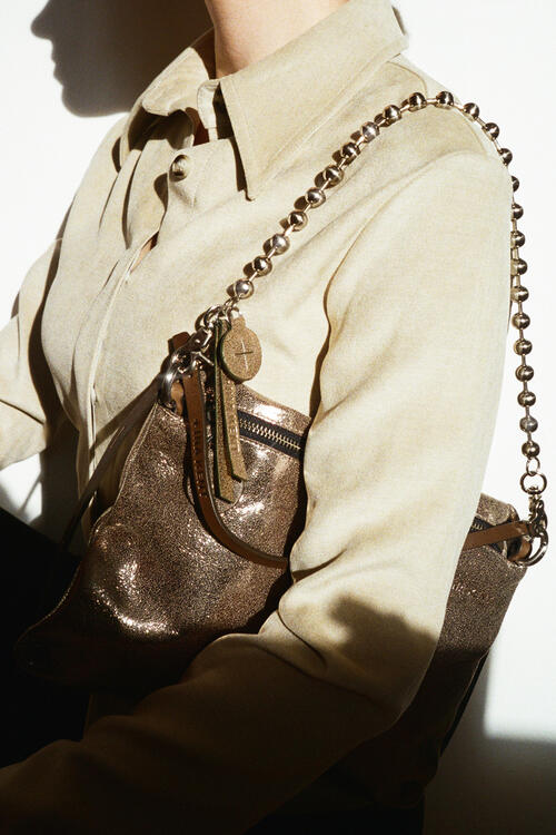 INA KENT Schultertasche mit Kette Top Seller MOONLIT ed.1 metallic Leder crackled anthra