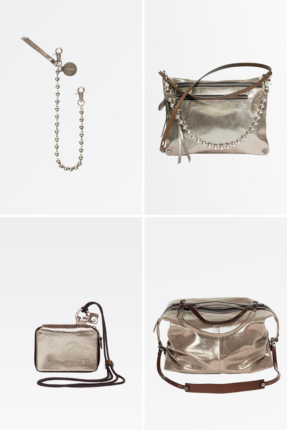 Auswahl an glänzender Metallic-Taschen von INA KENT