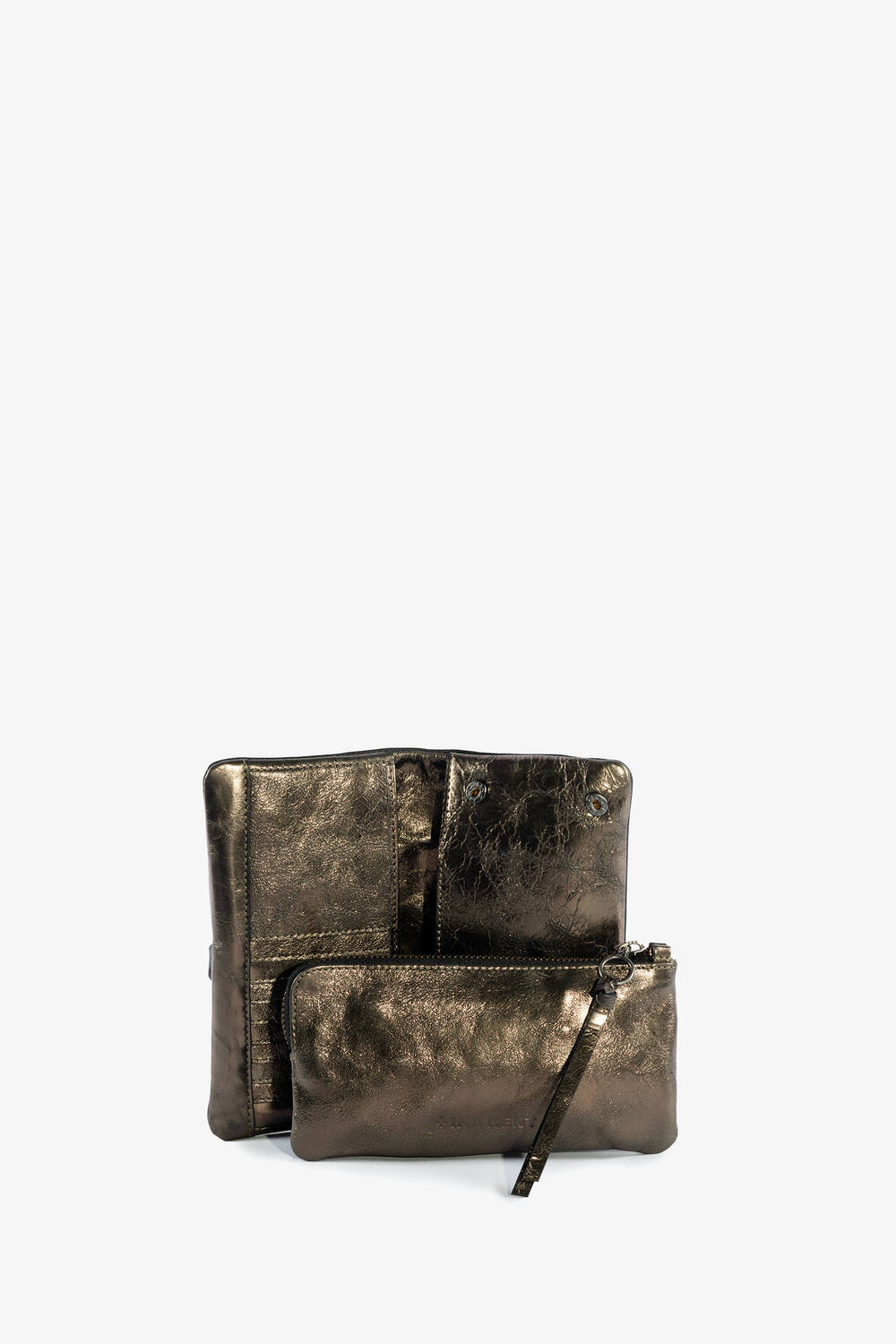 INA KENT Geldbörse Innenleben mit Kartenfächern links und Zippfach rechts sowie abnehmbarem Etui aus Metallic-Leder 