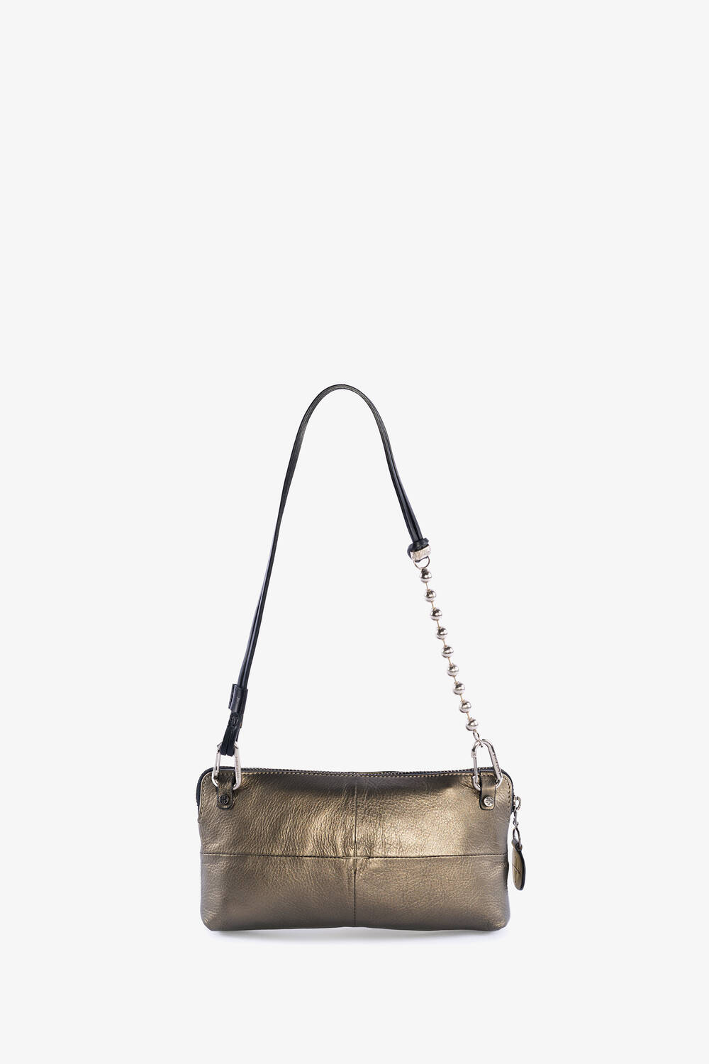 INA KENT Schultertasche IVIET ed.1 aus Metallic-Leder in gold mit Lederriemen Rückseite