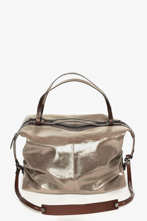 INA KENT große Weekender Bag aus metallic Leder DELA EDEN ed.1 in crackled anthra