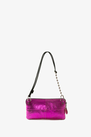 INA KENT Schultertasche und Clutch IVIET aus Metallic-Leder in neon pink Rückseite