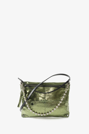 INA KENT Schultertasche MOONSTRUCK ed.2 aus Metallic-Leder mit Kettenriemen BALL'N'CHAIN ed.1 in grasgrün