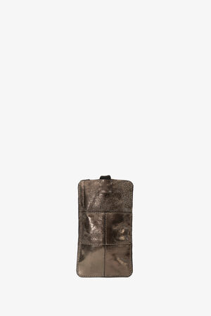 INA KENT-Tasche für Handy Modell KAYY ed.1 aus braunem Metallic-Leder mit Magnetverschluss Rückseite