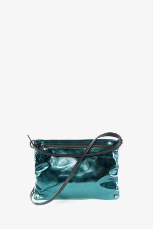 INA KENT Crossbody Bag MOONLIT ed.1 aus blaugrünem Metallic-Leder mit schwarzem längenverstellbaren Lederriemen