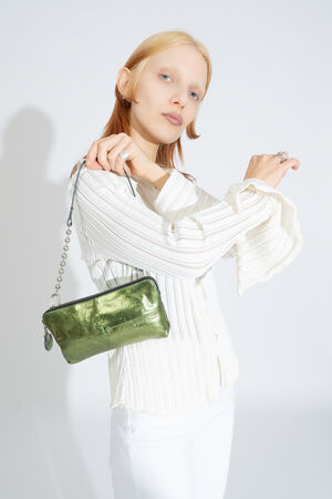 INA KENT IVIET ed.3 bag in crackled guacamole with short shoulder strap.