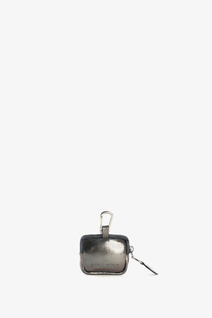 Earbud Etui in dunklem metallischem Leder von Hinten