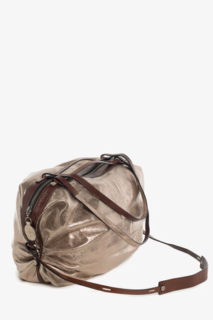 Metallische Ledertasche in silber-gold Tönen von der Seite
