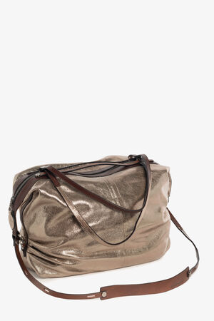 Metallische Ledertasche in silber-gold Tönen von der Seite