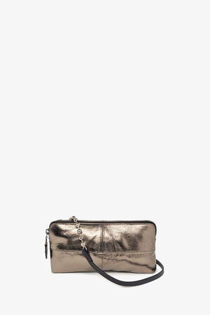goldene Ausgehtasche mit einem Riechen mit Silberkugeln von vorne