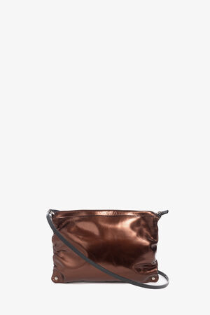 metallic brown leather handbag by ina kent from back