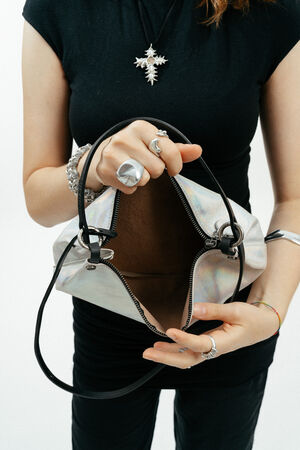 Innenleben von silber, Glitzer Metallic Ledertasche