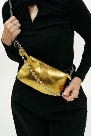 INA KENT small bag in metallic neon yellow leather crossbody