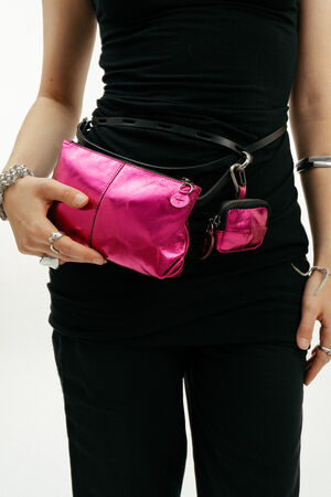 Pinke metallic, Leder Bauchtasche und Earbud case