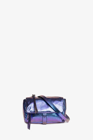 A metallic purple INA KENT crossbody bag with a glossy finish and a long strap, displayed against a plain white background.