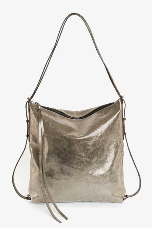 INA KENT wandelbare Tote Bag aus schimmerndem metallic Leder AMPLE ed.1 crackled anthra