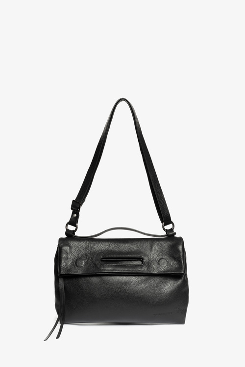 Versatile foldover bag made of black, soft leather ALITA ed.1 black