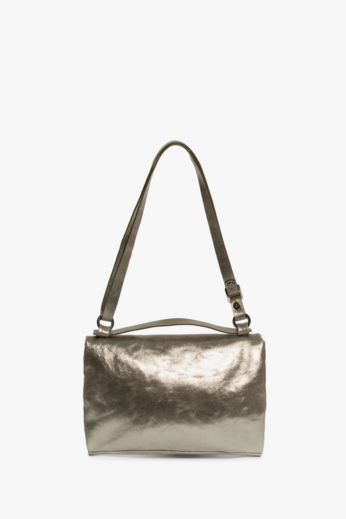 Back view ALITA ed.1 crackled anthra versatile leather handbag made of shimmery metallic leather 