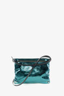 INA KENT Crossbody Bag MOONLIT ed.1 aus blaugrünem Metallic-Leder mit schwarzem längenverstellbaren Lederriemen