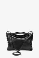 The INA KENT black leather shoulder bag boasts a sleek design, complete with a detachable strap and subtle stitching.