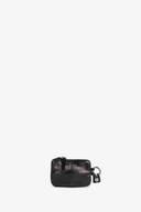 The small black leather key pouch by INA KENT features a zipper closure and a keyring attachment, elegantly presented against a plain white background.