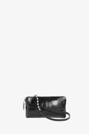 Schwarz-glänzende Schultertasche mit Metallketten Riemen