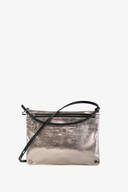 Gold-silberne Metallic Ledertasche mit schwarzem und Außentasche von Vorne