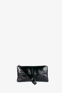 The INA KENT black patent leather wristlet clutch features a detachable strap and is displayed against a plain white background.
